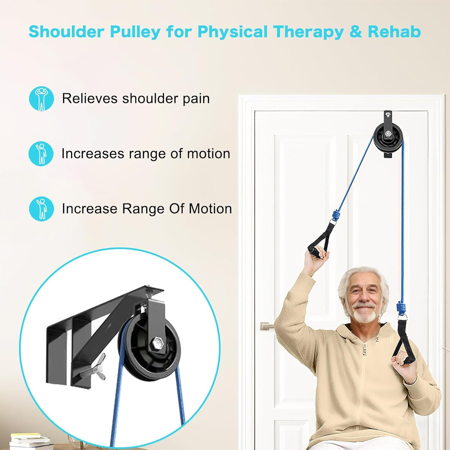 Shoulder Pulley for Physical Therapy & Rehab, over the Door Pulley System with M