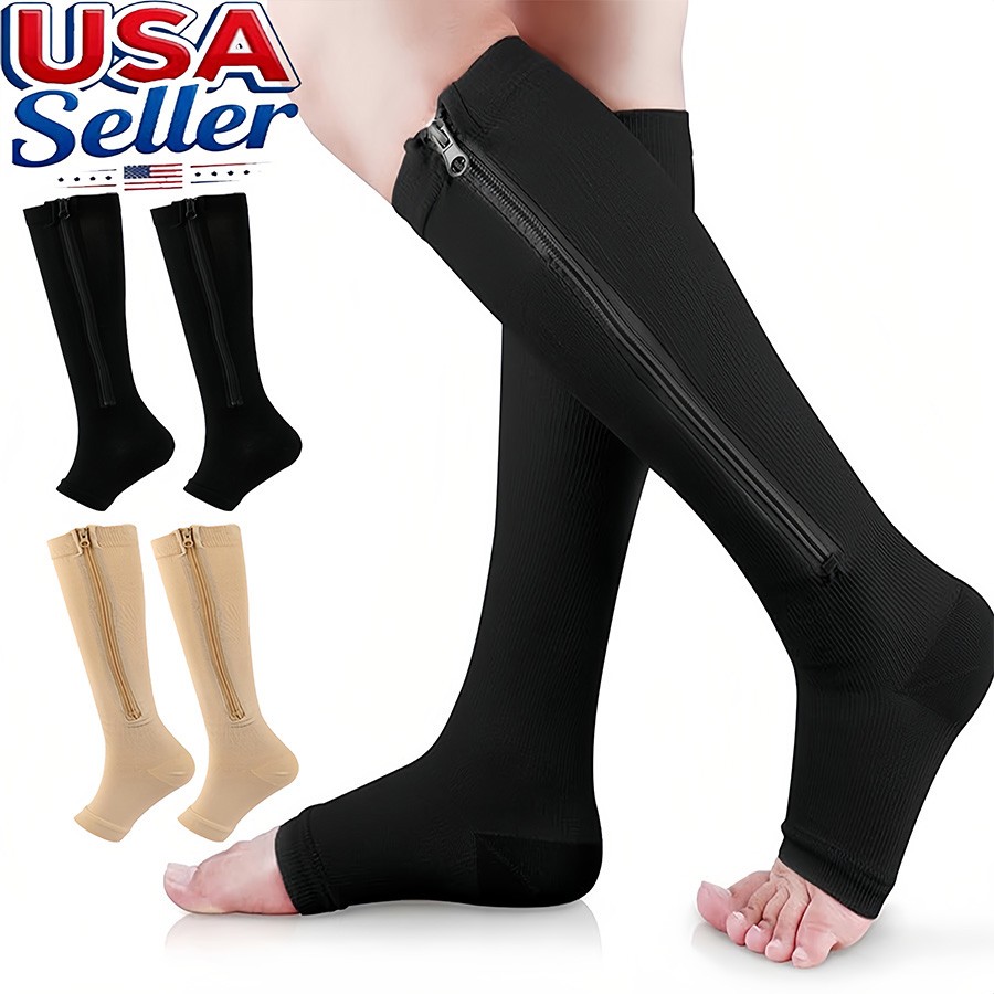 Zip Up Compression Socks Lot Of 1/3X Unisex Edema Diabetic Stocking Support Hose