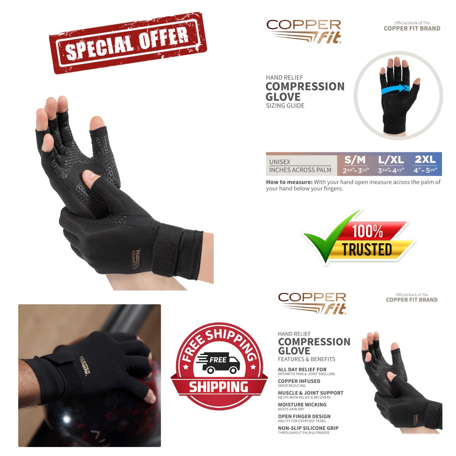 Open Finger Compression Gloves with Silicone Grip for Active Lifestyles – L/XL