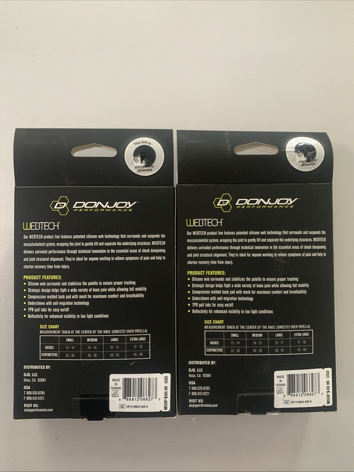 2 Pack – DONJOY PERFORMANCE Webtech Short Knee Brace (Green, Small)