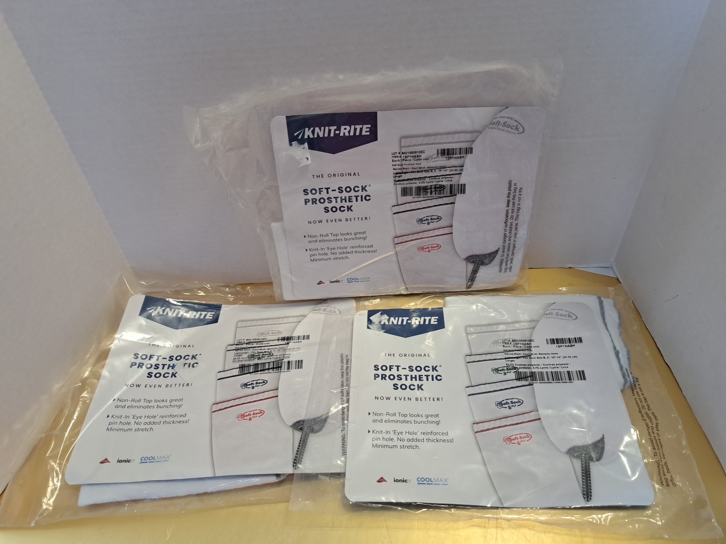 Lot Of 3 Knit-Rite Soft-Sock PROSTHETIC SOCKS 10in. – 14in Size B 1SP1NASH