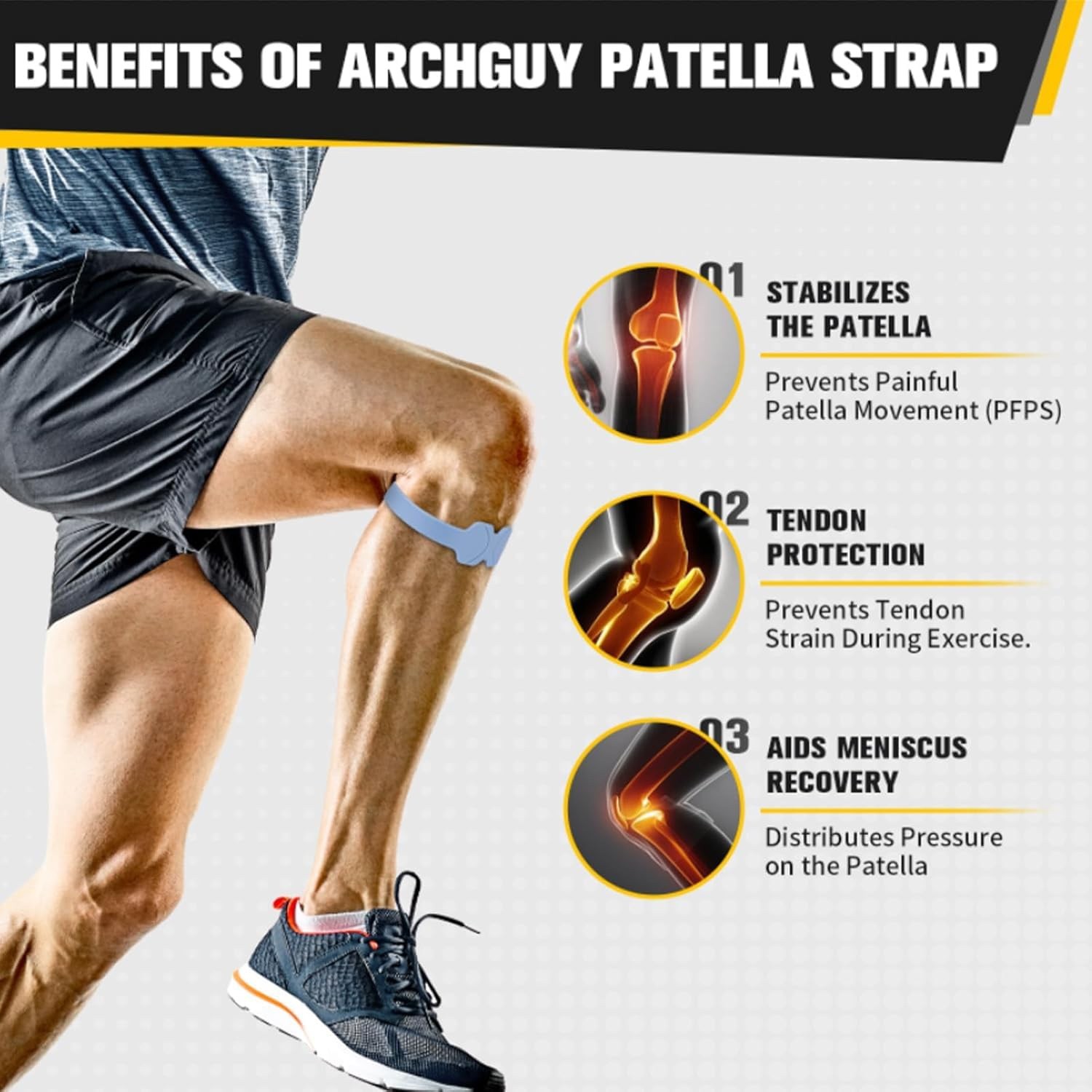 Knee Patellar Tendon Support Strap Adjustable Knee Brace Men & Women 2 Pk BLUE