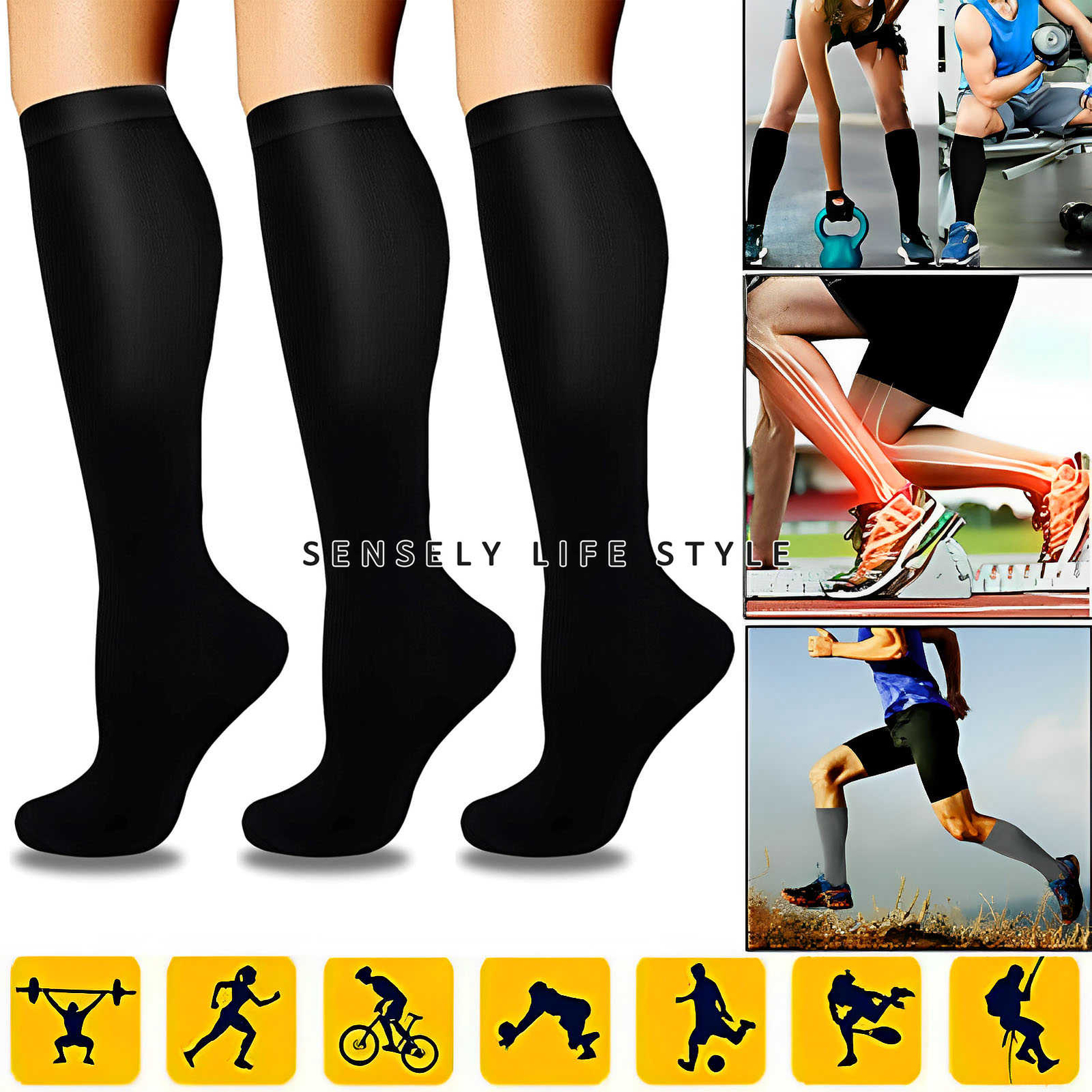 Knee High Compression Socks (23mmHg) Promote Blood Circulation Breathable Fabric