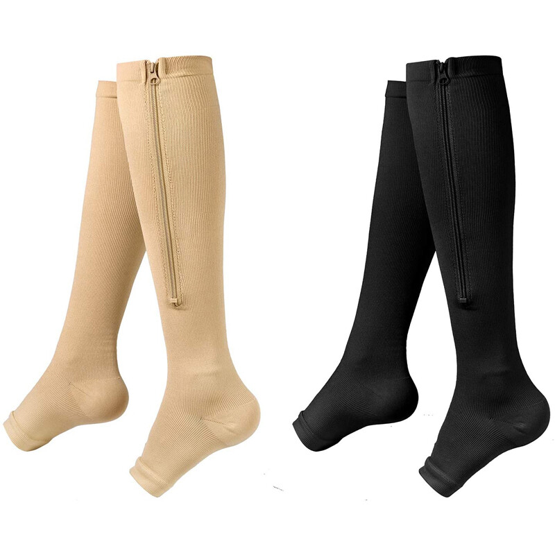 Zipper Open Toe Compression Socks 20-30mmHg Calf Leg Ankle Support Stocking