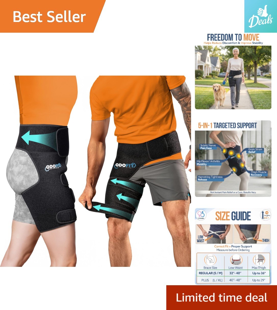 5-in-1 Adjustable Hip Brace for Sciatica Relief – Right Leg Support for All-D…