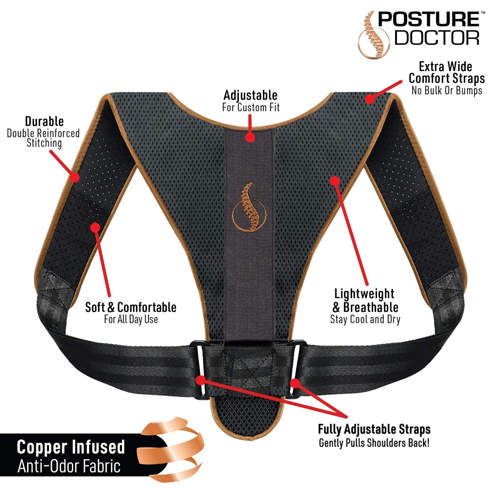 Ontel Posture Doctor Corrector Back Support Brace Adjustable Unisex One Size