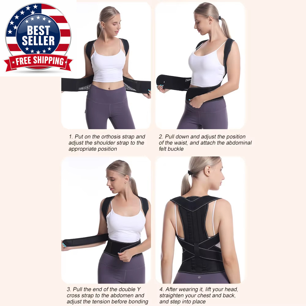 1PC Back Brace Posture Corrector for Women and Men, Adjustable Full Back Support