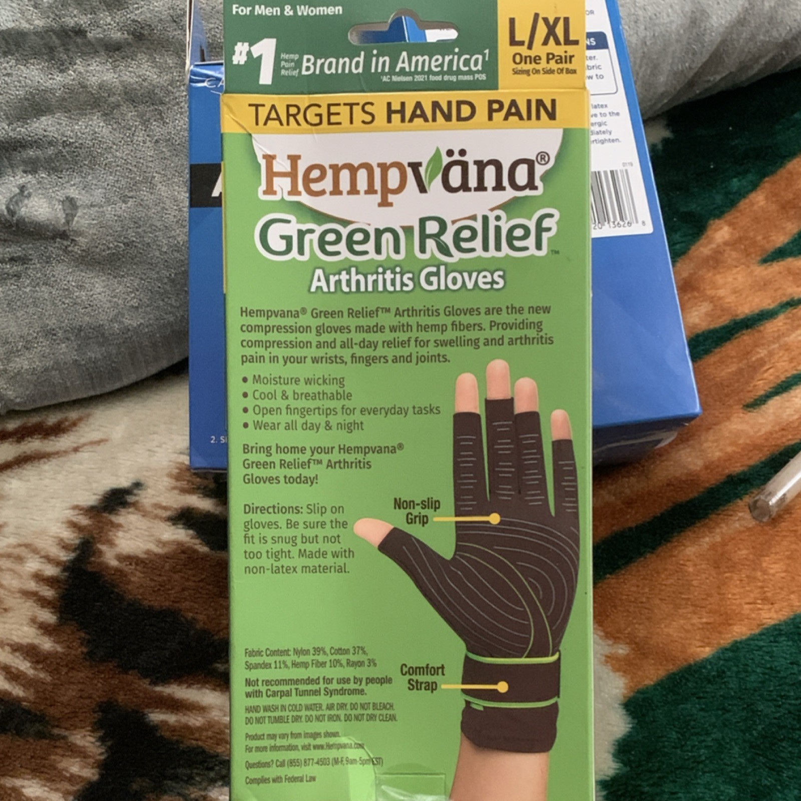Hempvana Arthritis Gloves L/XL CareOne Adjustable Knee & Ankle Braces Black