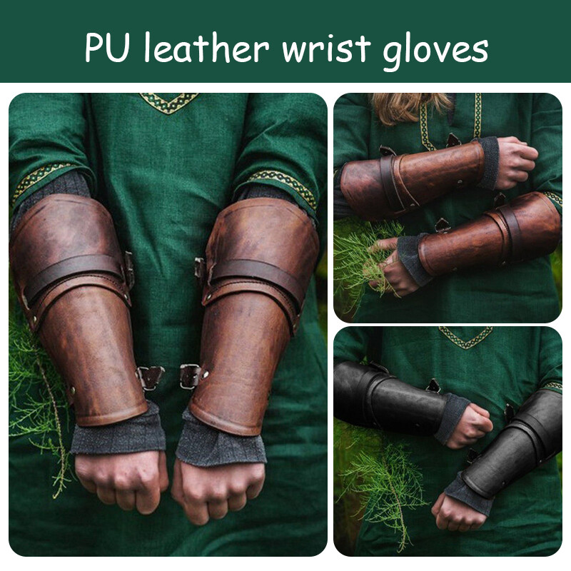 PU Leather Arm Guards Medieval Bracers Adjustable Wrist Guard Cosplay Props NEW