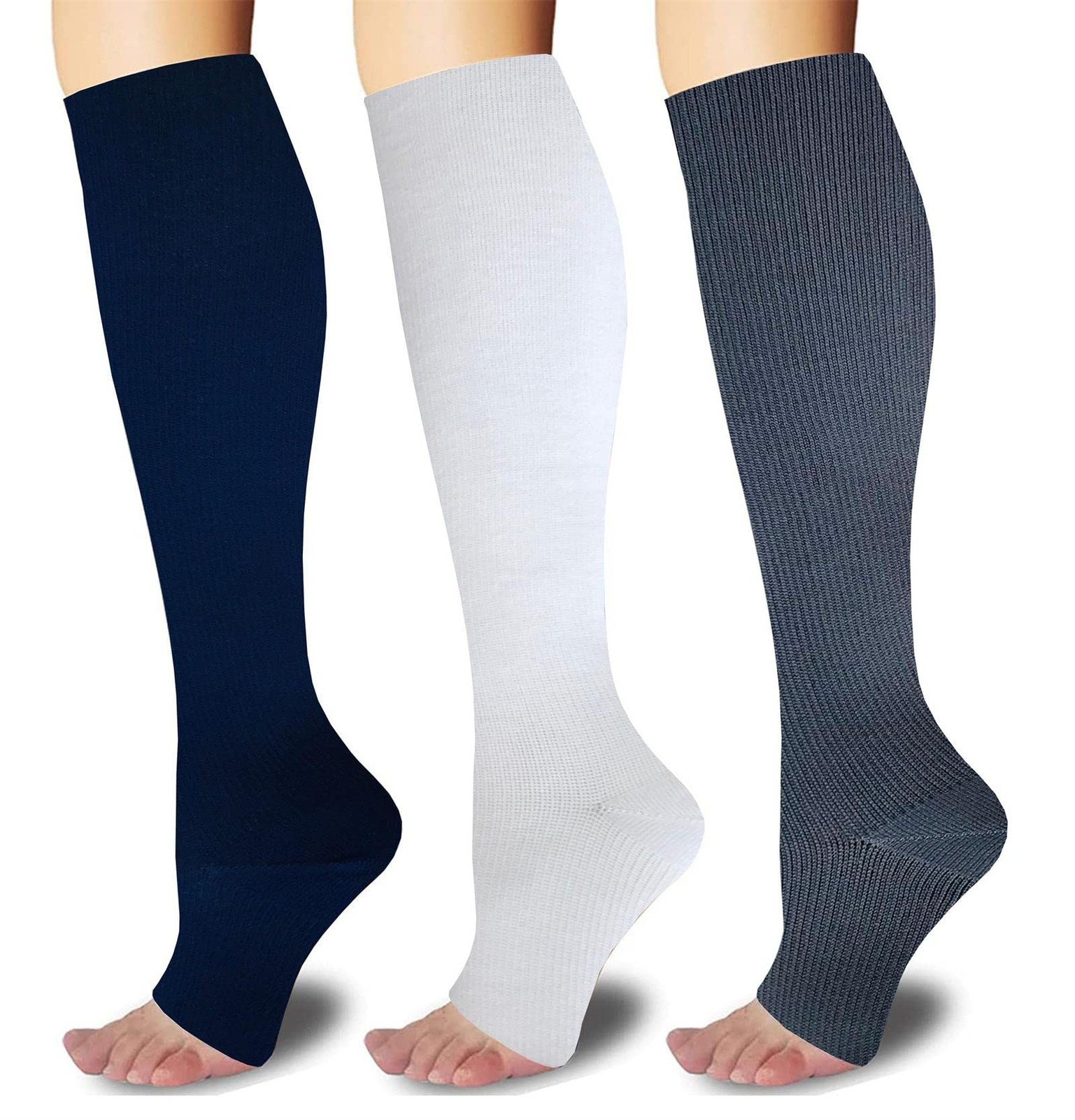 3Pairs Toeless Open Toe 15-20mmHg Compression Socks for Men Women Support Kne…