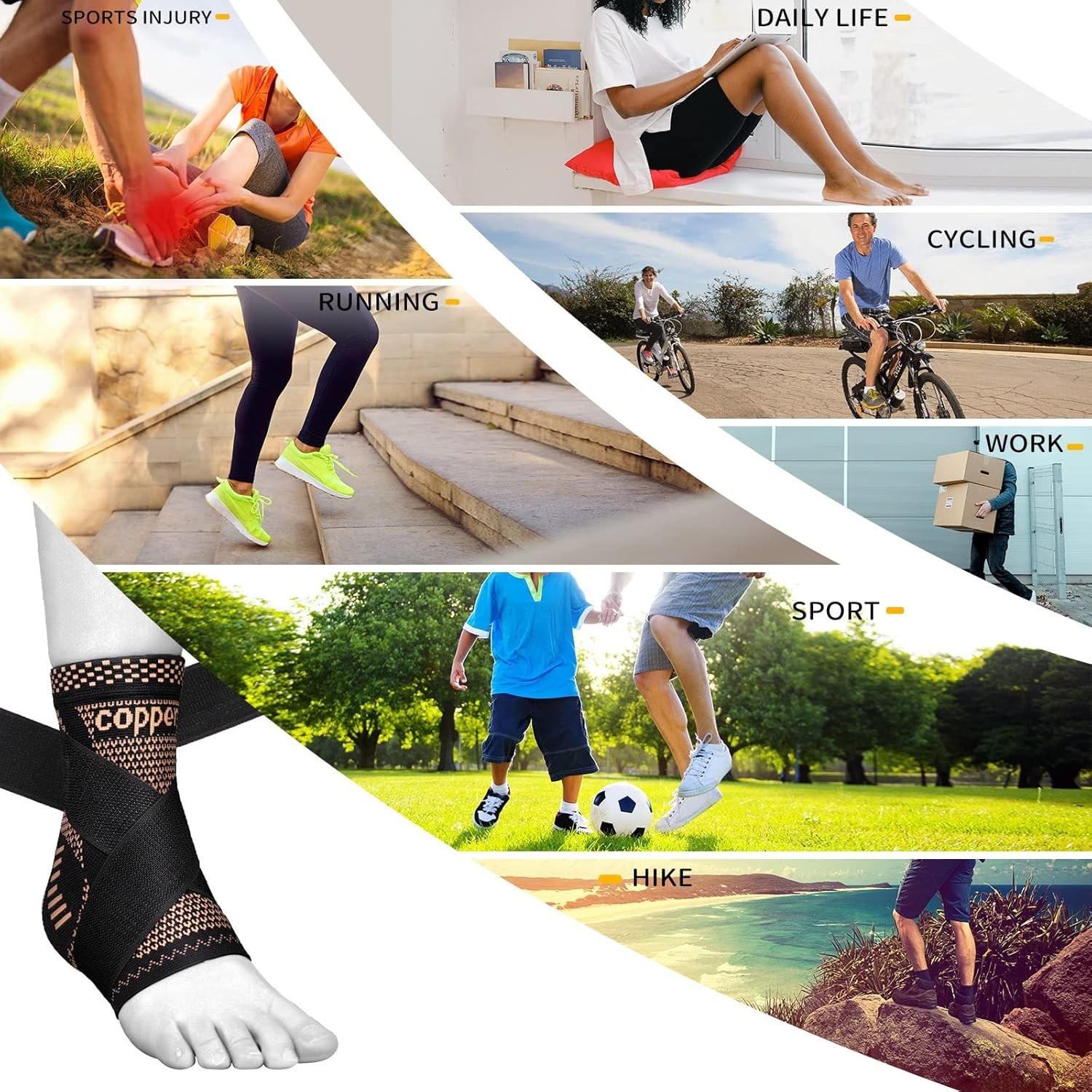 Copper Ankle Brace – Adjustable Compression Sleeve for Pain Relief – Large Size
