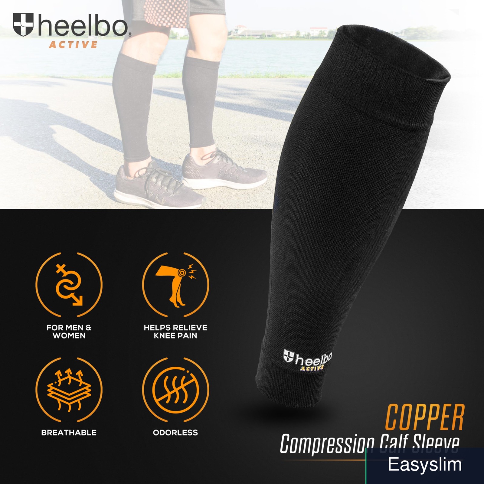 Calf Compression Sleeves Medium Black Copper Nylon Moisture Wicking