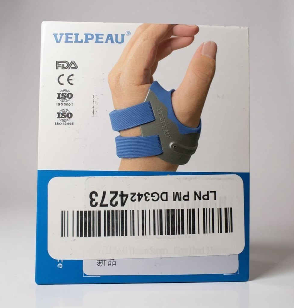 Velpeau Thumb Splint Brace VP0907-LR For Left Hand Black Adjustable Support