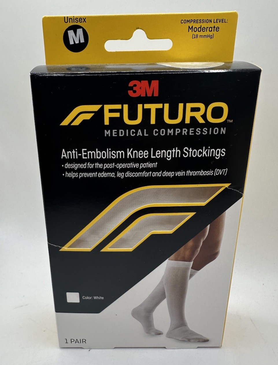 3M Futuro Knee Length Stocking Anti-Embolism Moderate Compression, White Sz: M