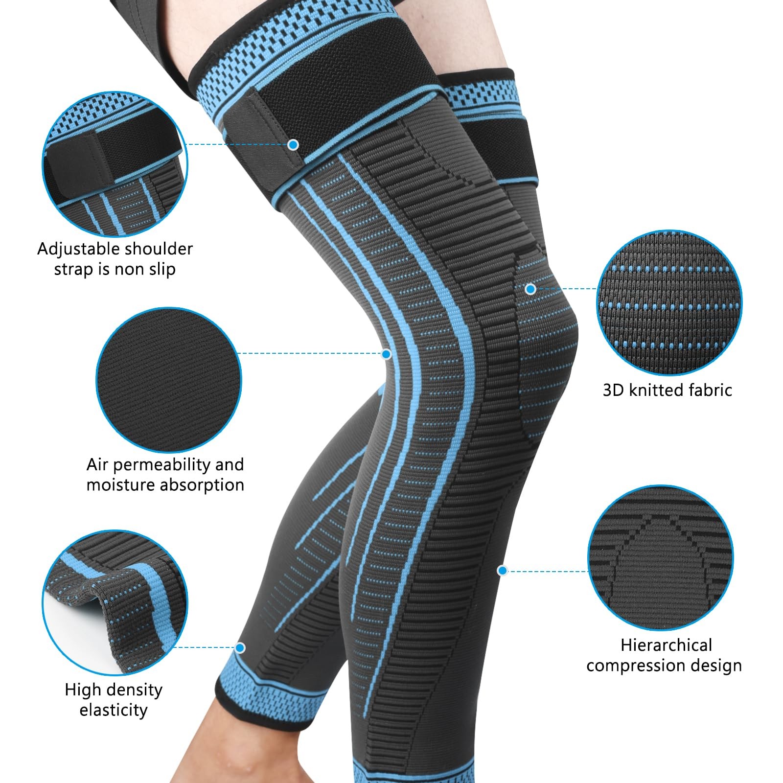 2 Pack Full Leg Compression Sleeves Long Knee Support for Men Women Arthritis