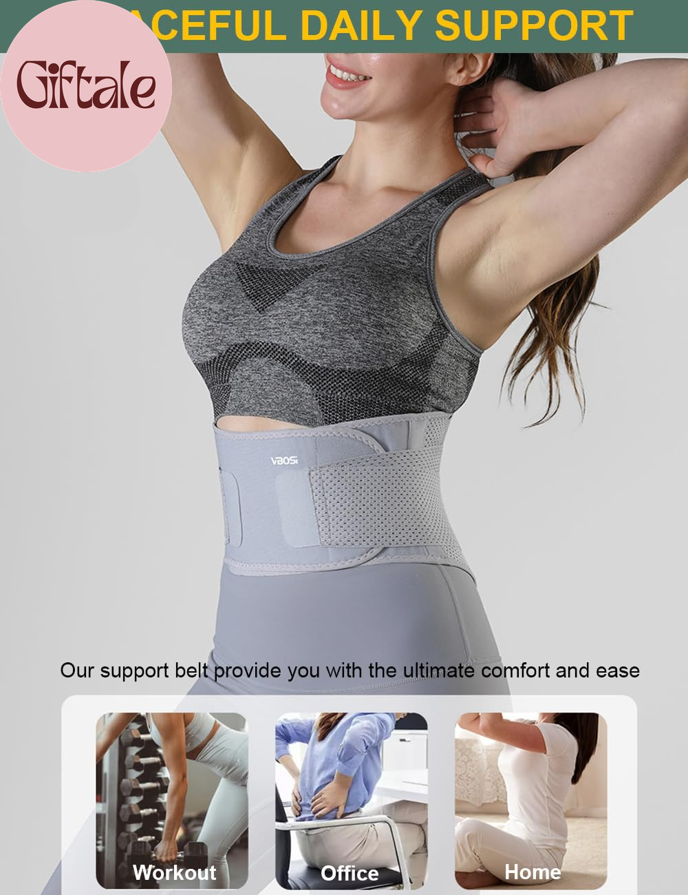 Lightweight Back Brace for Lower Back Pain Women Men, Adjustable Lumbar Support