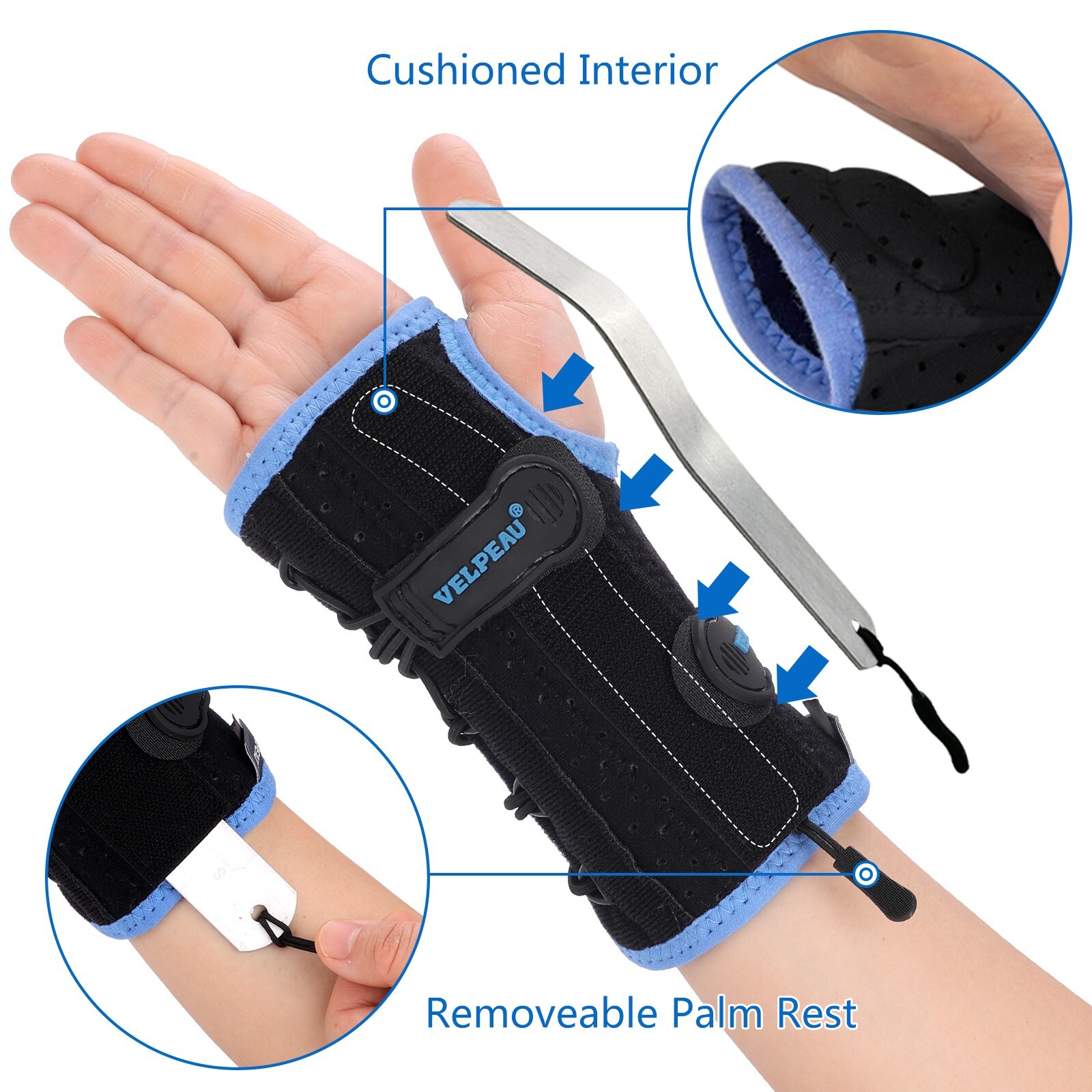 Velpeau Wrist Brace for Carpal Tunnel Pain Relief, with Cushioned & Metal Splint