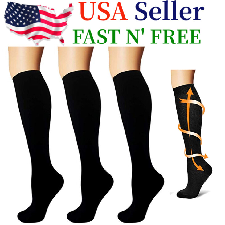 (3 Pairs) Compression Socks Knee High 15-20mmHg Graduated Support Men’s Women’s