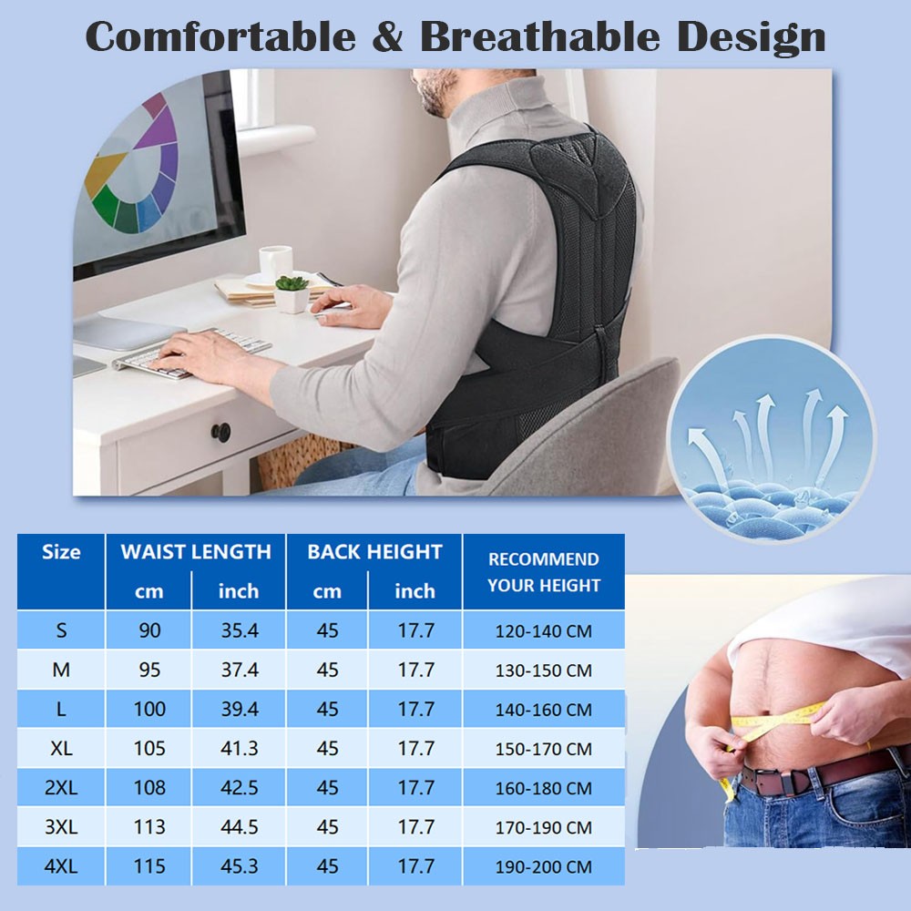Full Back Support Posture Corrector Brace and Bad Back Pain Relief for Women/Men