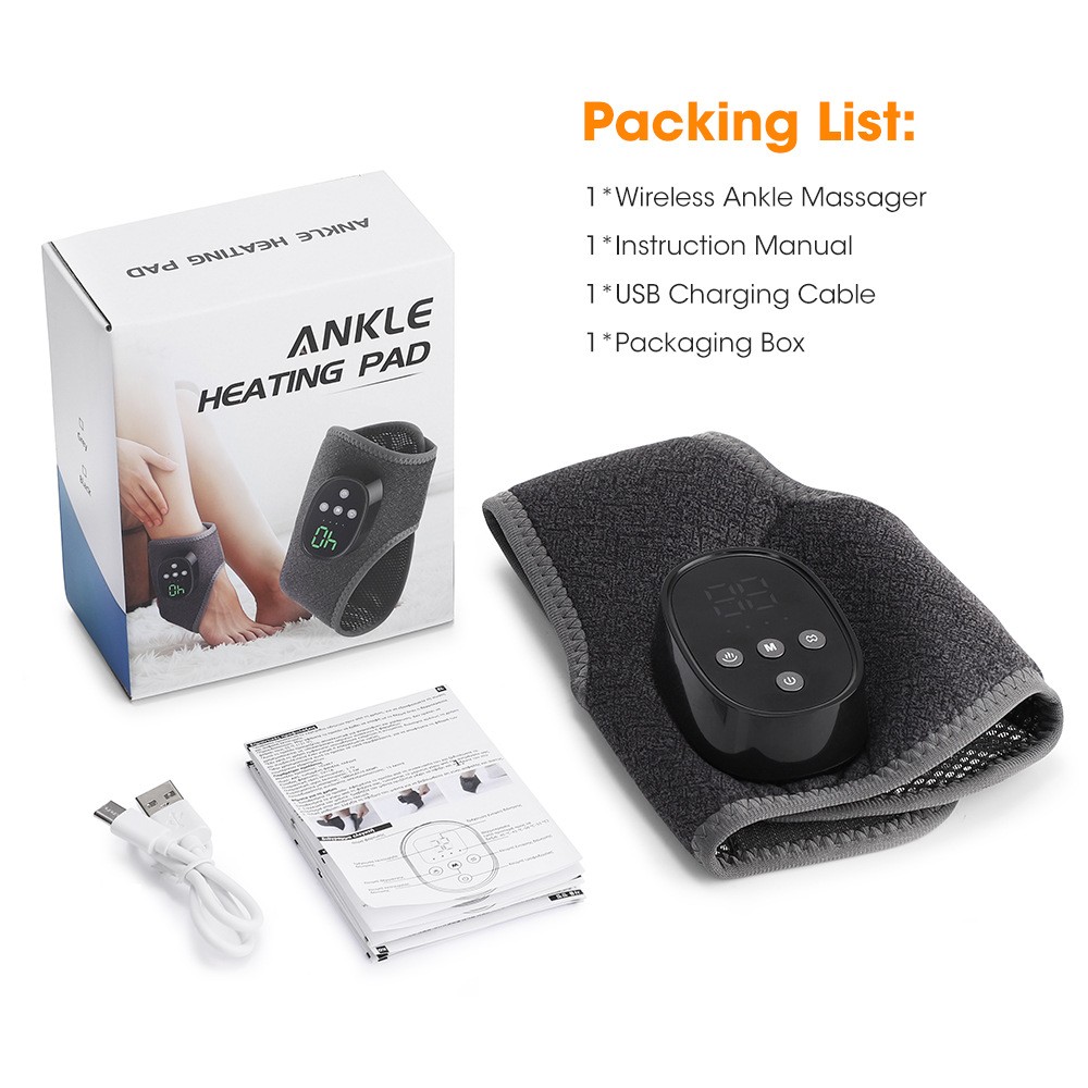 Rechargeable Heated Ankle Massager with Vibration, 4 Temp Levels LCD Display