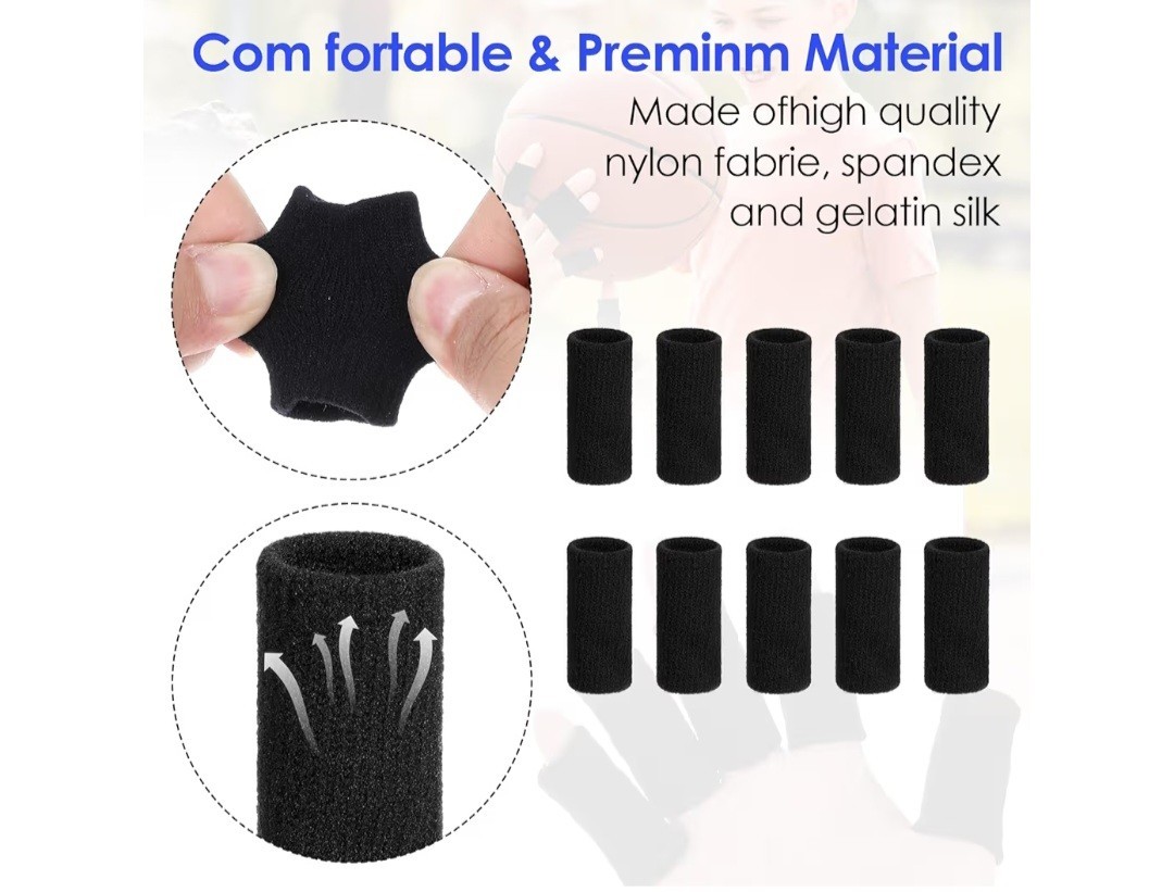 Dimeho 40 Pcs Elastic Finger Sleeves Compression Support Splints Black Nylon