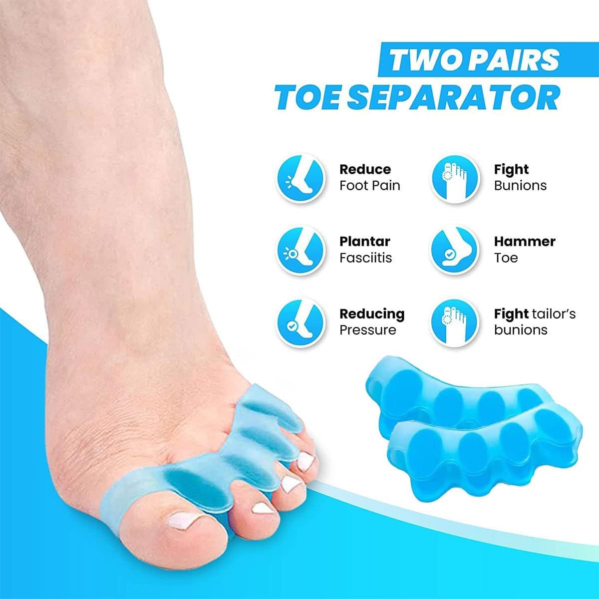 2 silicone toe spreaders for all toes hallux valgus hammer toes overlapping toes