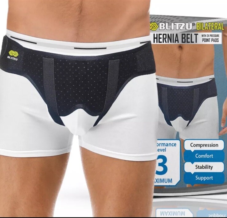 Blitzu Double Inguinal Groin Hernia Support Belt Truss Brace for Men Brand New
