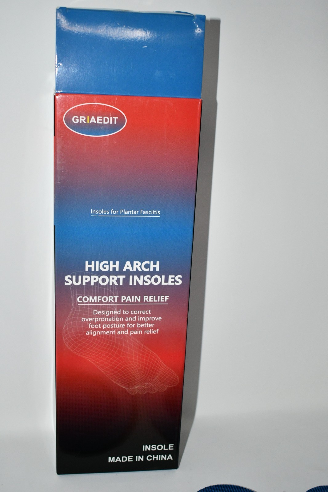 GRIAEDIT Plantar Fasciitis Insoles Arch Support, Orthotic Inserts, Blue, NWT