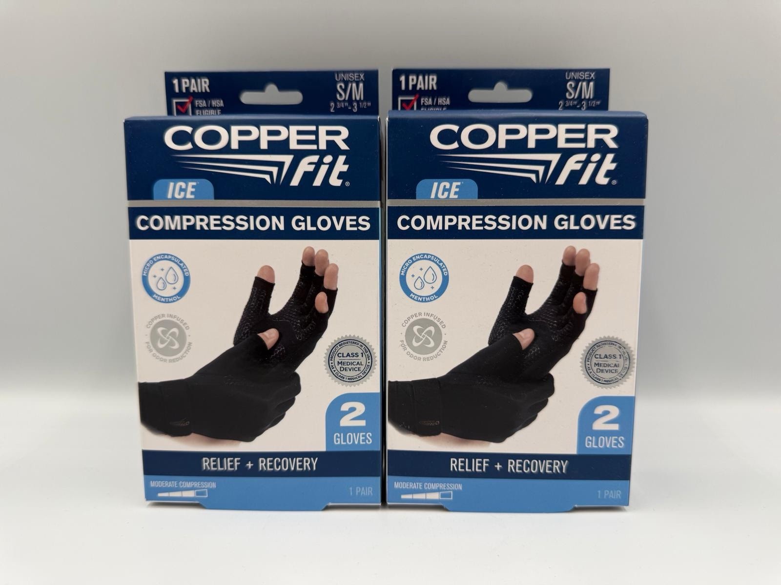(2 Pack) Copper Fit ICE Compression Gloves For Relied & Recovery 1 Pair Each M43