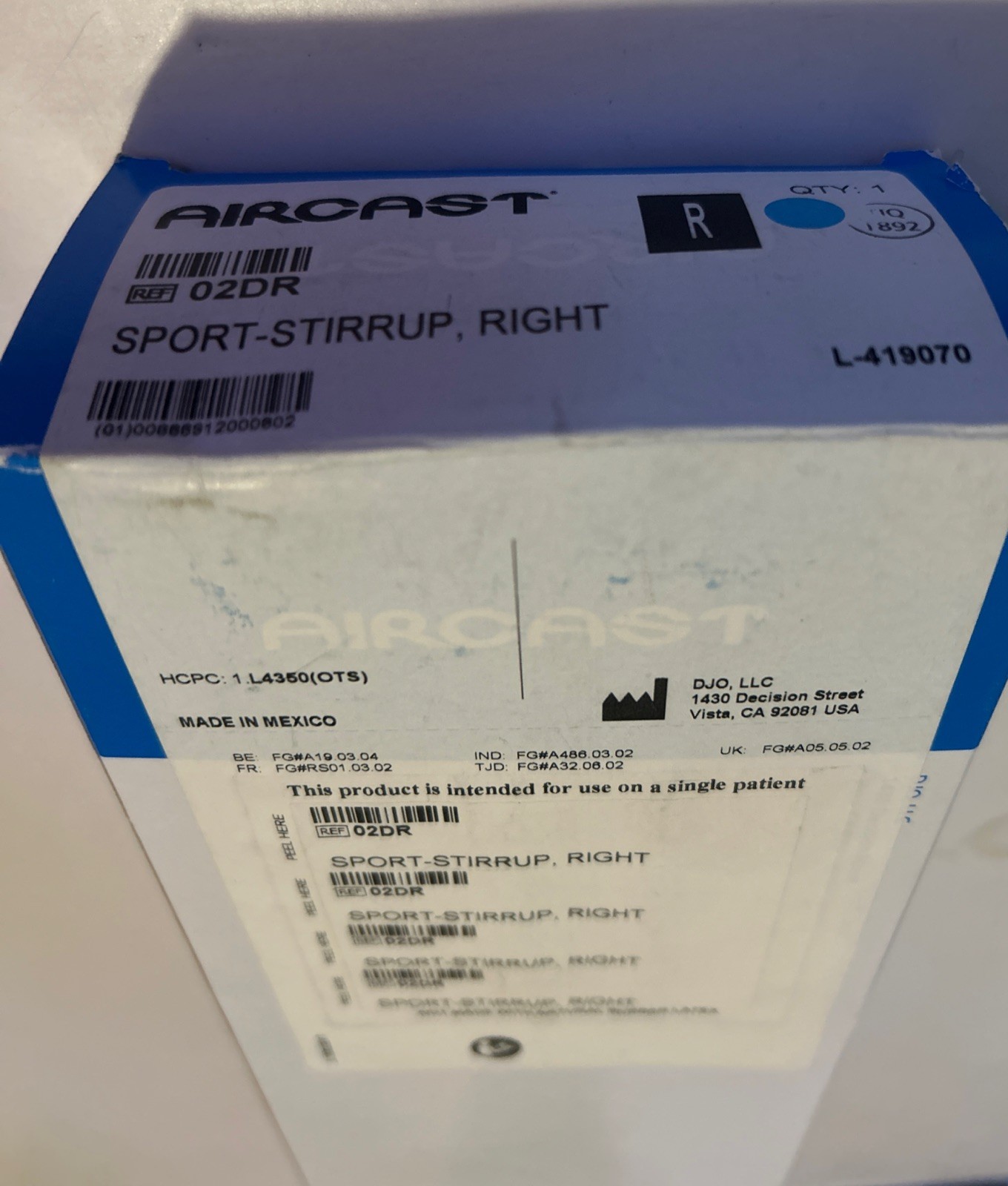 Aircast Air-Stirrup Ankle Brace, Right, Large L-419070[02DR] BRAND NEW
