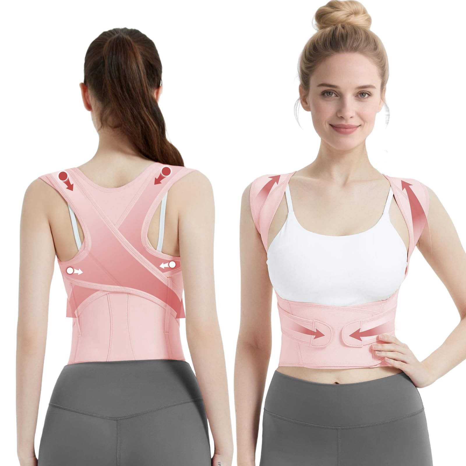 LuxuMach Posture Corrector for Women & Men, Full Back Brace Medium, Pink