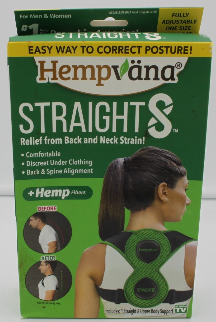 Hempvana Straight 8 Posture Corrector One Size Adjustable Back Support Green