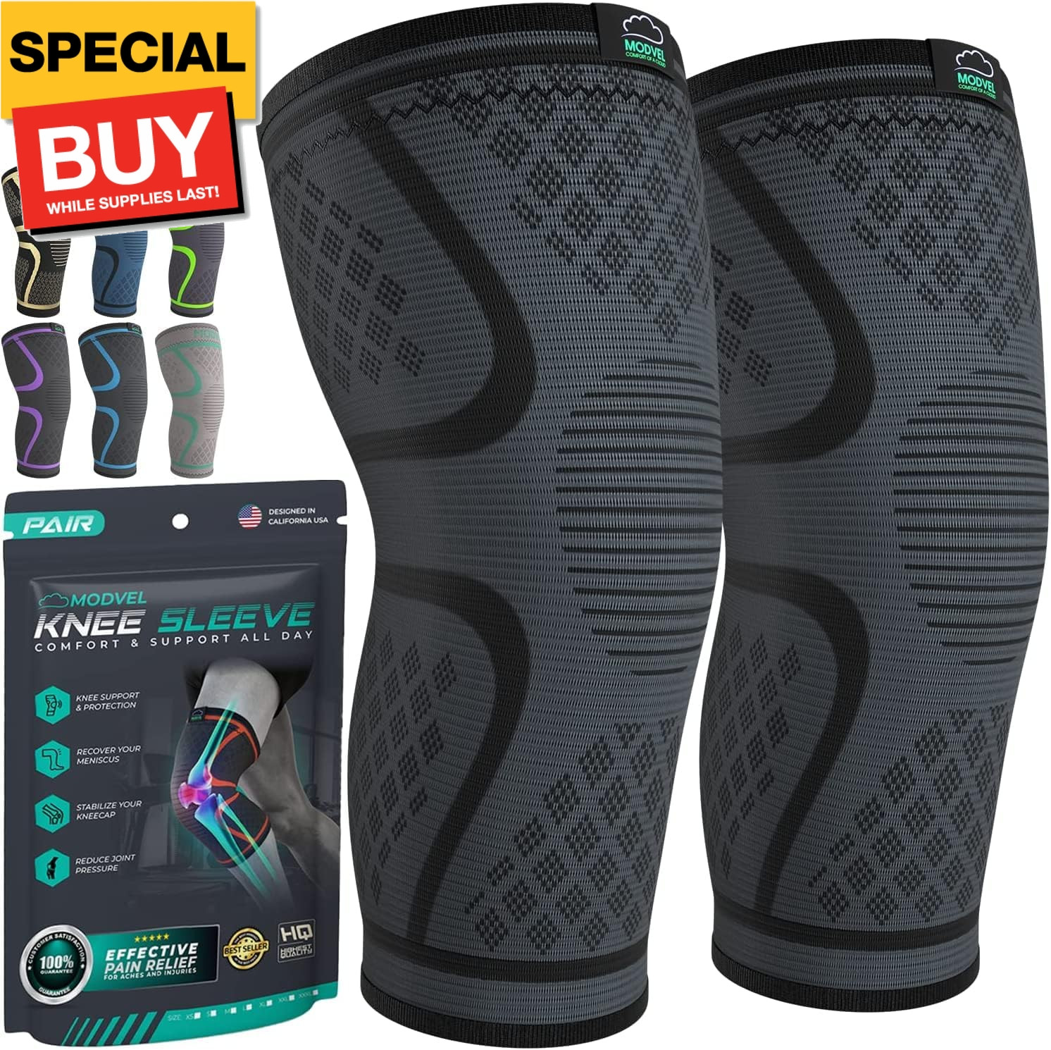 Compression Knee Brace for Women & Men, 2-Pack Knee Brace for Running Knee Pain,