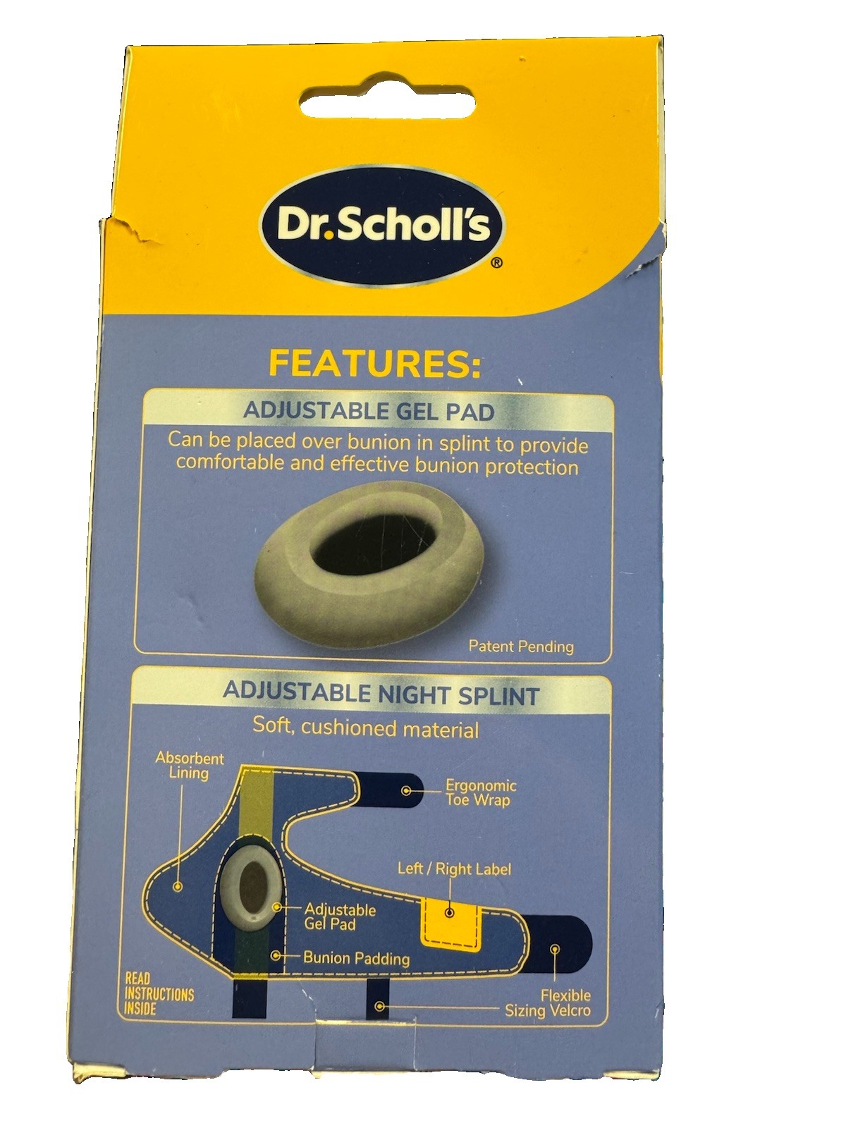 Dr. Scholl’s Toe Corrector Bunion Relief Adjustable Gel Splint Gray/Black