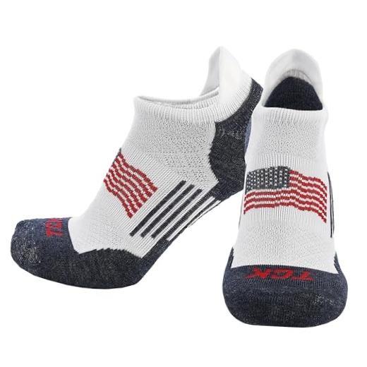 USA No Show Socks for Men & Women – Cushioned Medium White/Navy/Scarlet/Flag