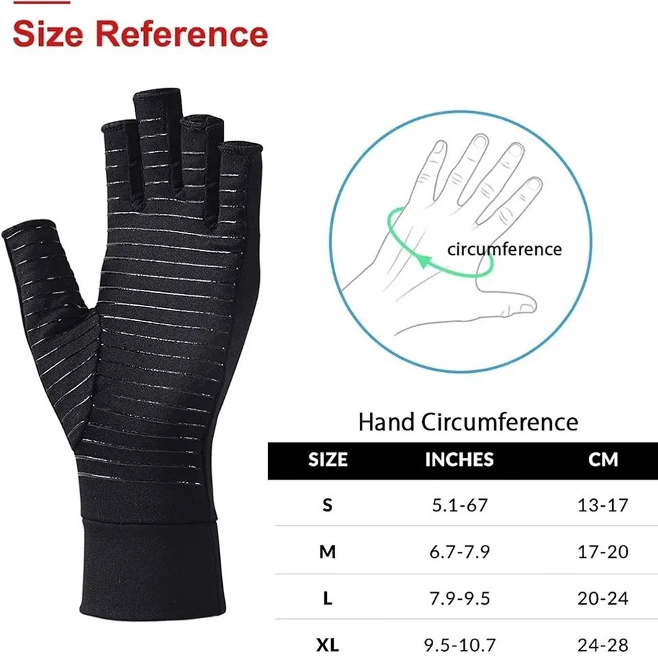 Copper Compression Gloves Anti Arthritis Fingerless Hand Support Pain Relief US