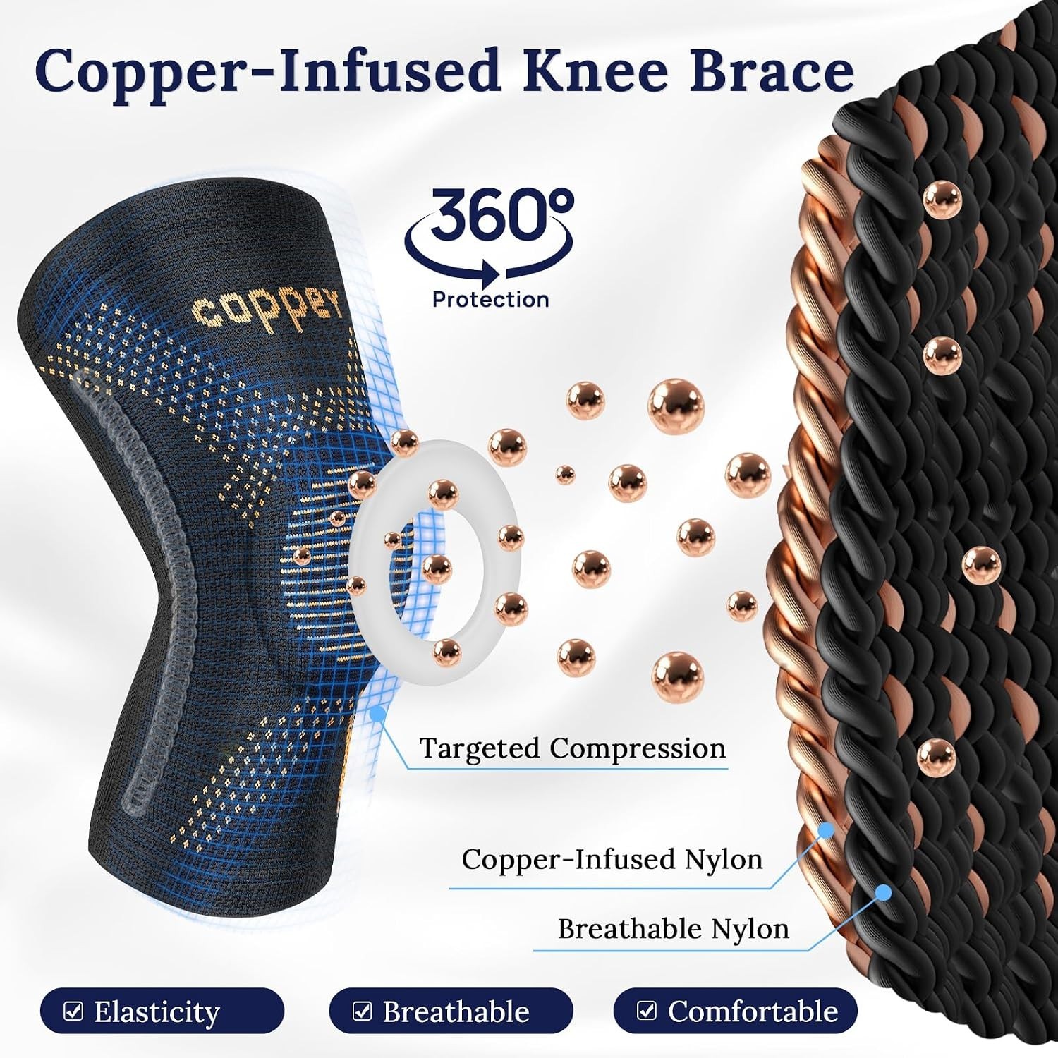 Breathable Copper Compression Knee Sleeves with Stabilizers – Large, 2 Pack