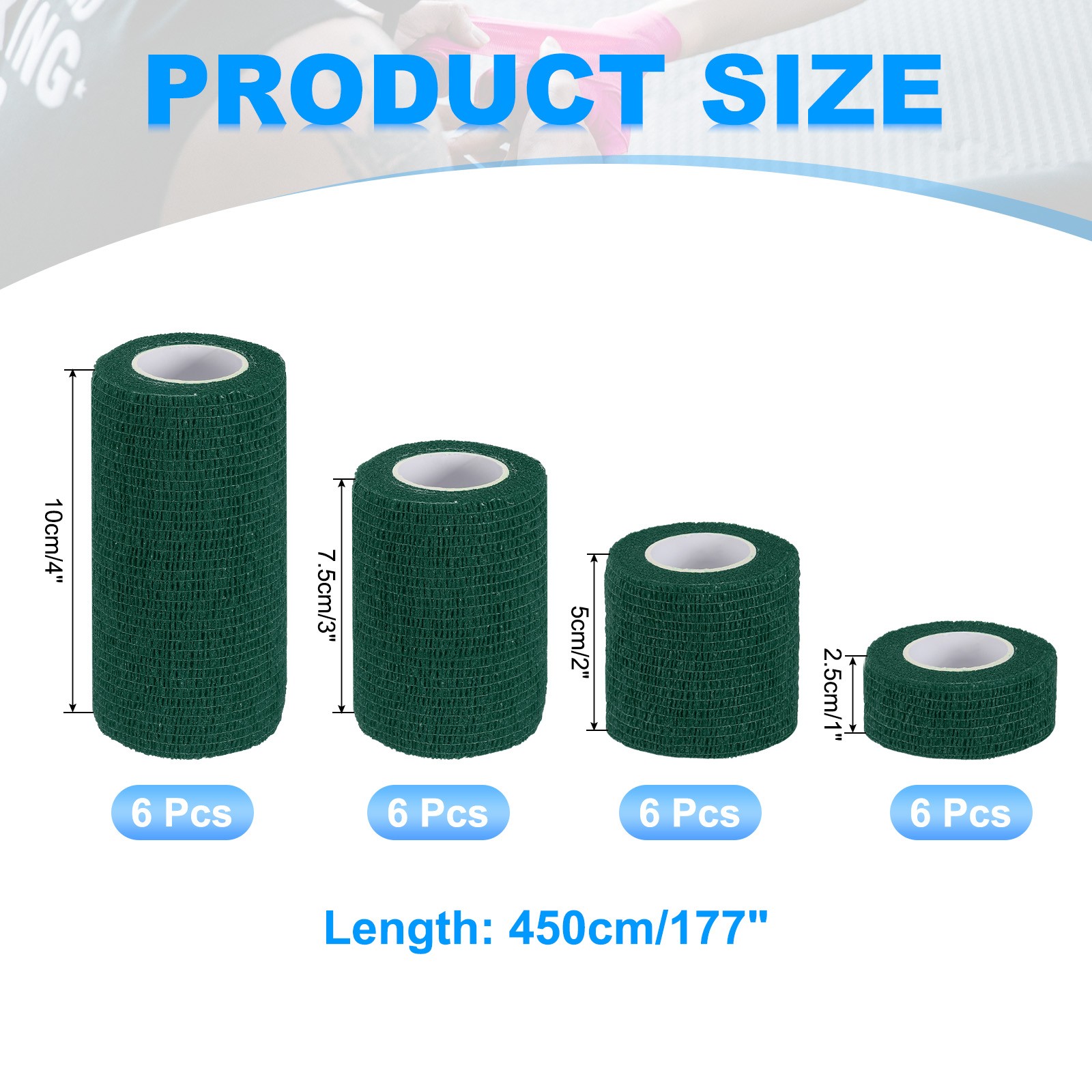 1″/2″/3″/4″ 24 Pcs 5 Yard Self Adhesive Bandage Wrap Self Tape Dark Green