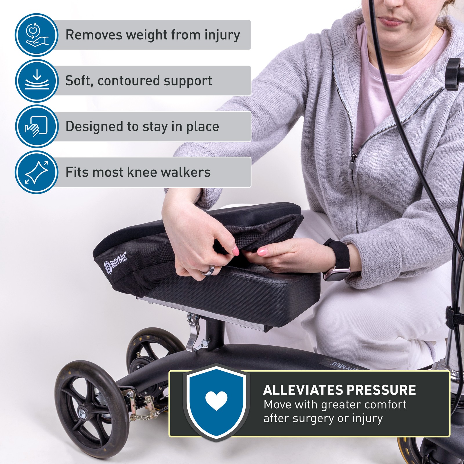 BodyMed Knee Walker Padded Gel Cover, Gel + Memory Foam Cushion, Elastic Fit
