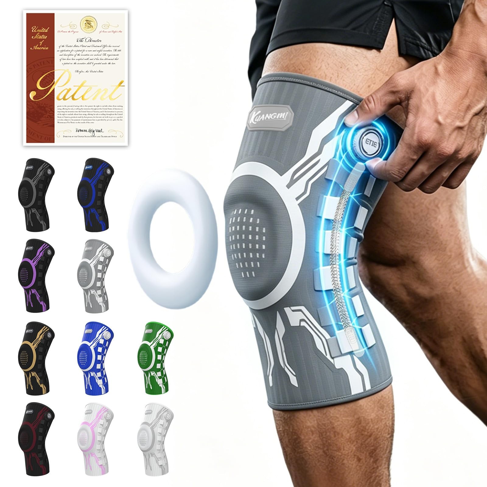 Kuangmi Knee Brace Left Medium Gray White
