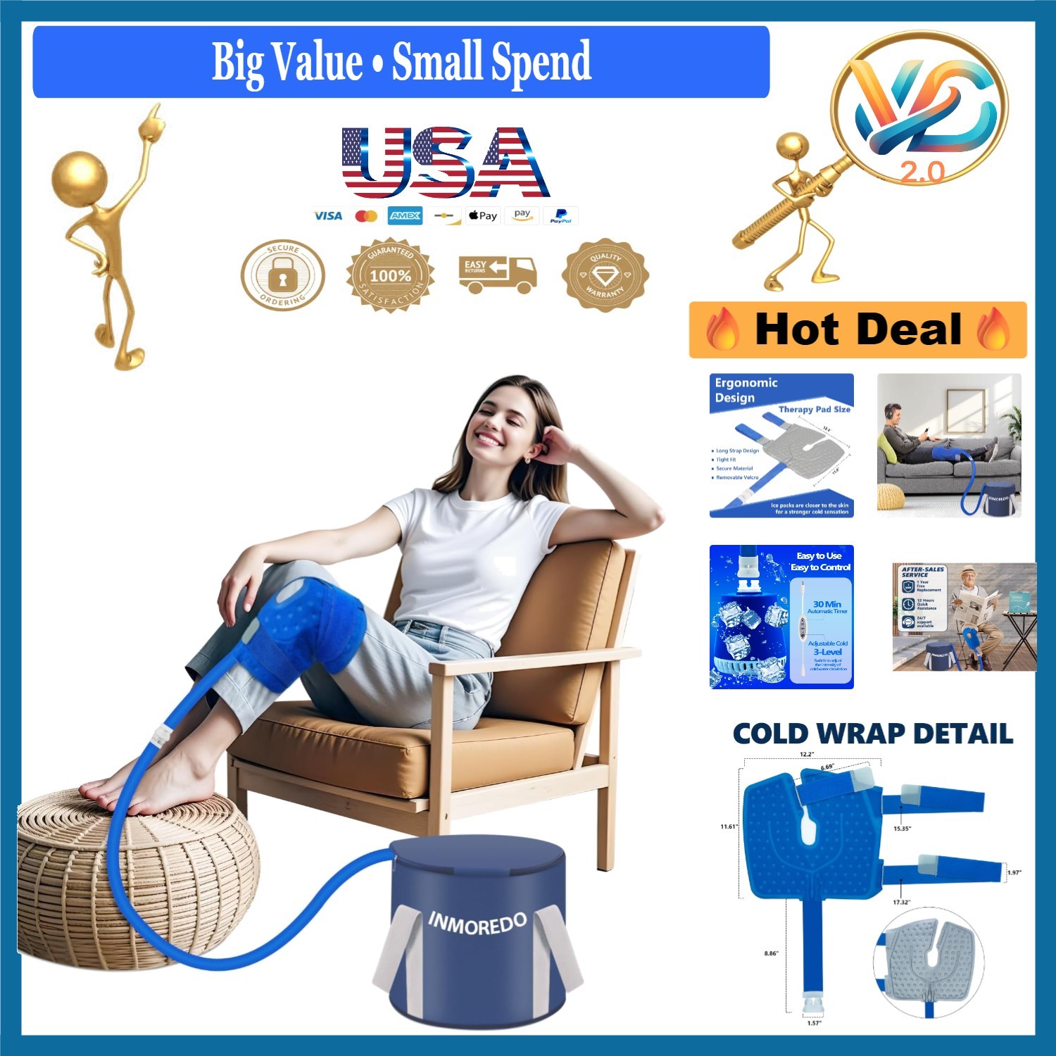 Portable Knee Ice Therapy Machine with Quiet Pump & Compression Pad