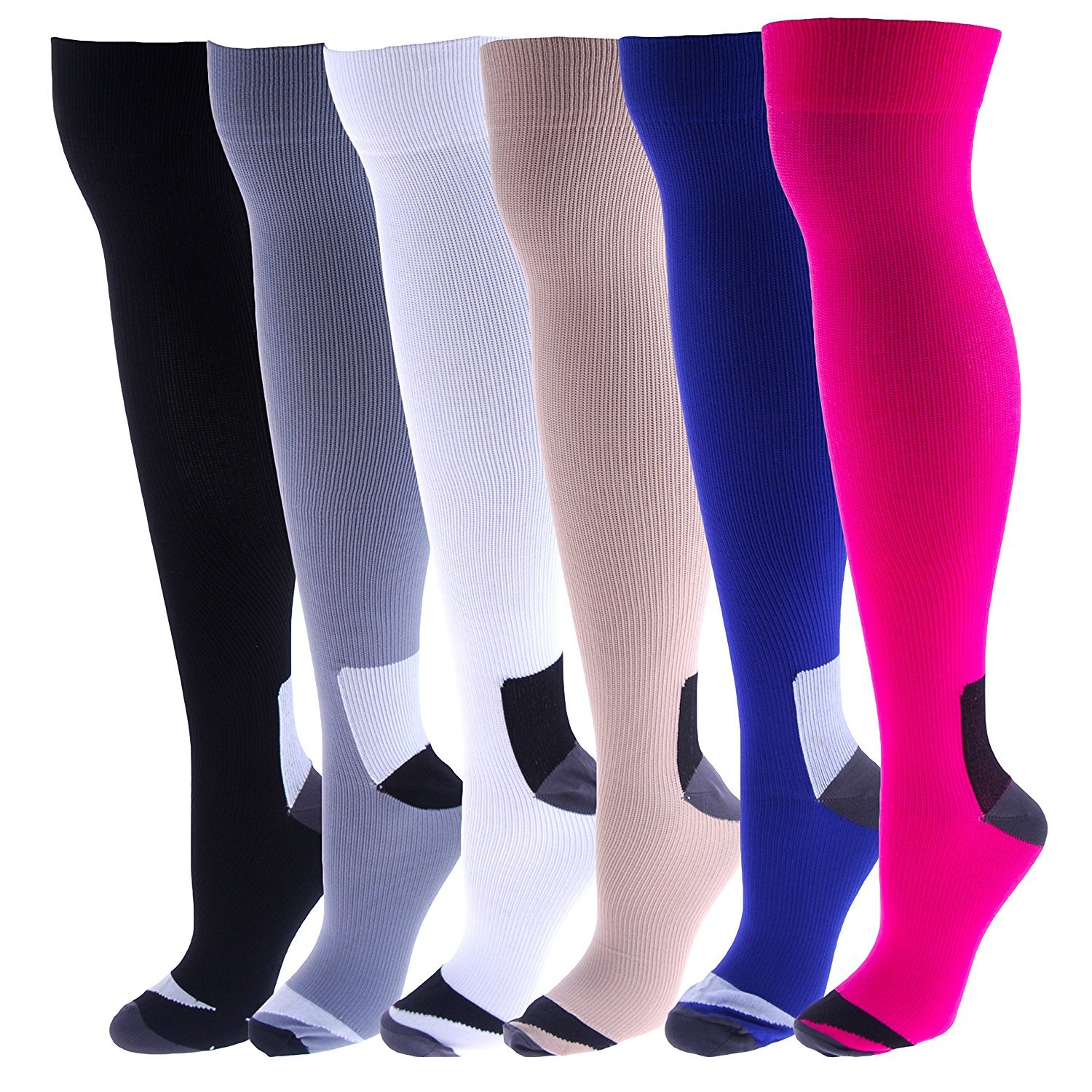 Dr. Shams 6 Pairs Sets Mild Anti-Fatigue Compression Knee High Socks