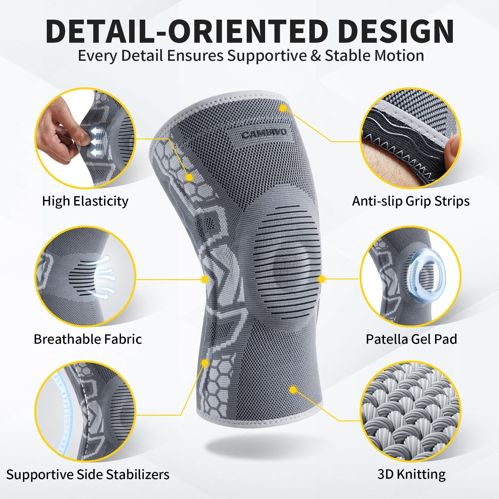 Knee Brace for Knee Pain, Medical Grade Knee Compression Sleeve with Side Sta…