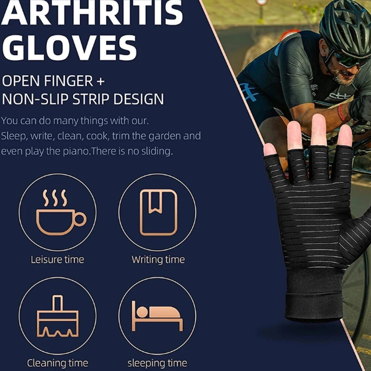 Copper Compression Gloves Anti Arthritis Fingerless Hand Support Pain Relief US