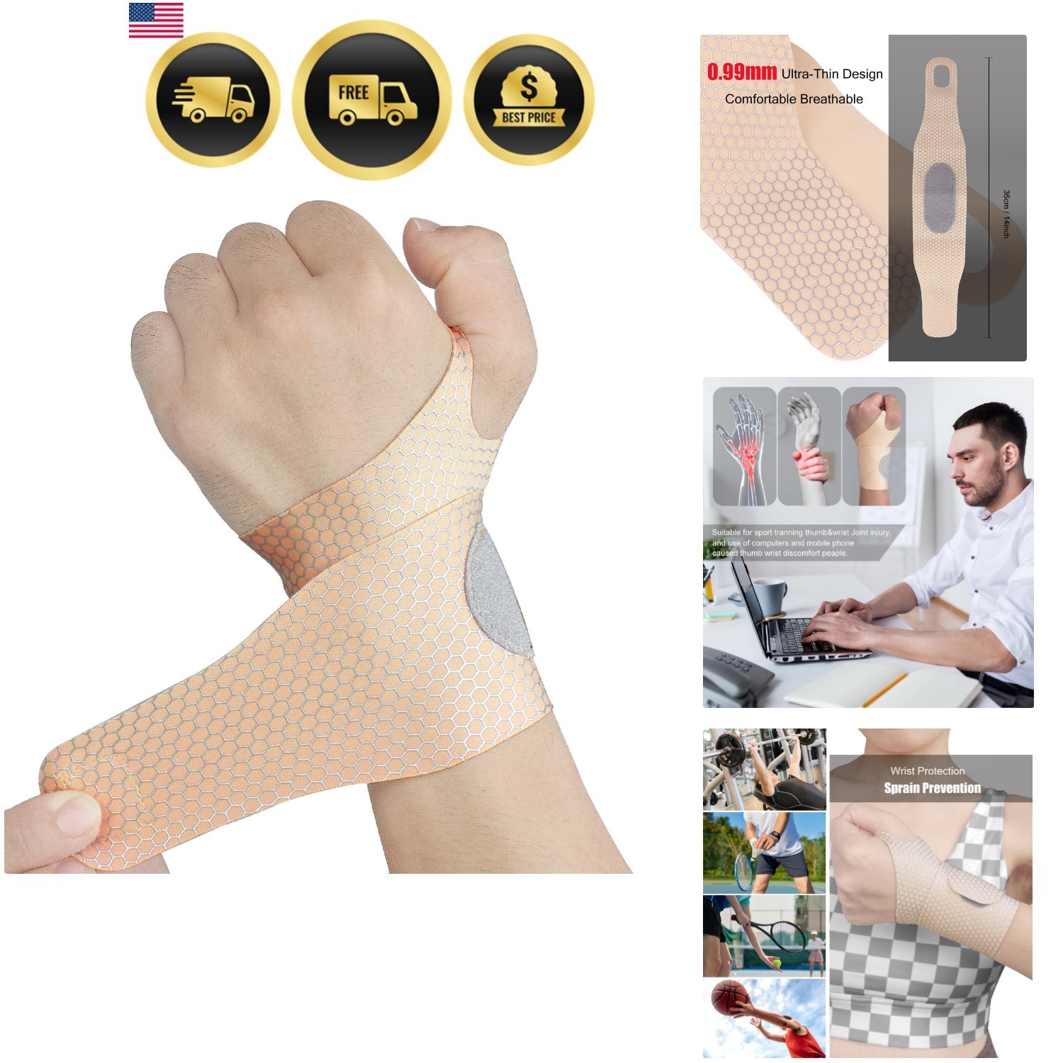 2 Pcs Ultra-Thin Wrist Brace Support for Carpal Tunnel, Pain Relief, Arthriti…