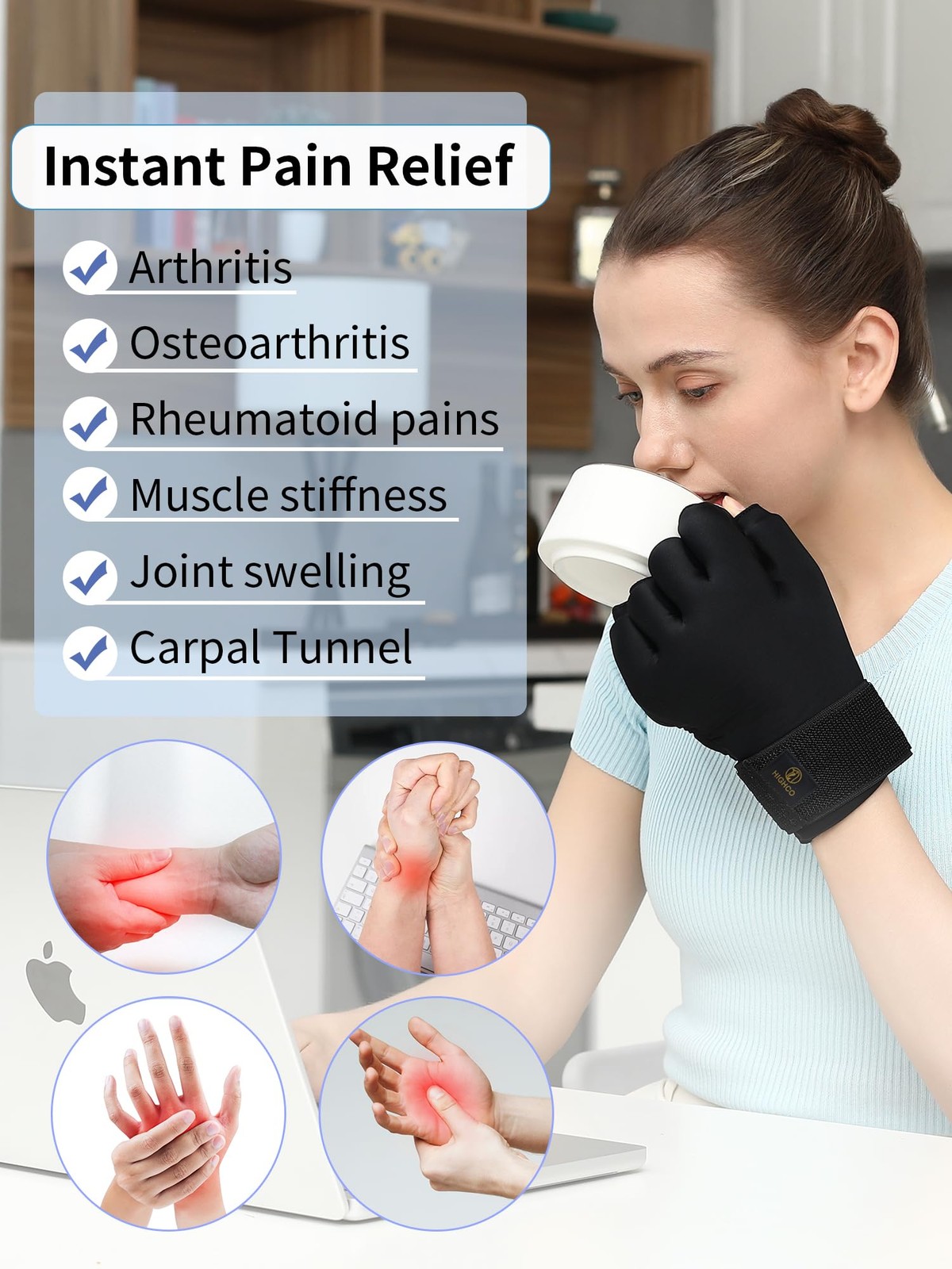 Compression Hand Ice Pack Glove for Arthritis Pain Relief,Adjustable Wrist St…