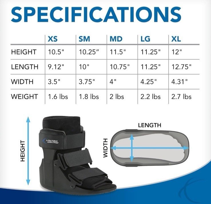 United Ortho Short Cam Walker Fracture Boot Men’s Large Black Support Brace