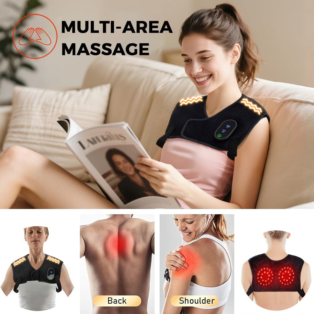 Shoulder Massager Red Light Heating Therapy Shawl Vibration for Back Pain Relief