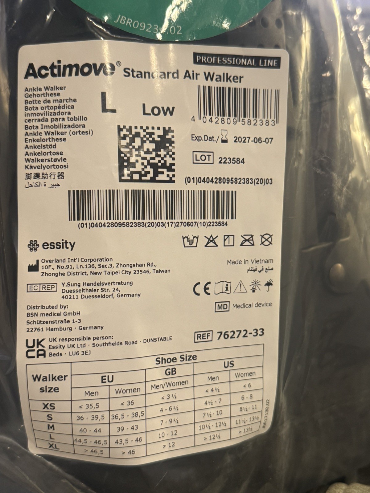 Actimove Standard Walker, Low Post Op – Black L Large