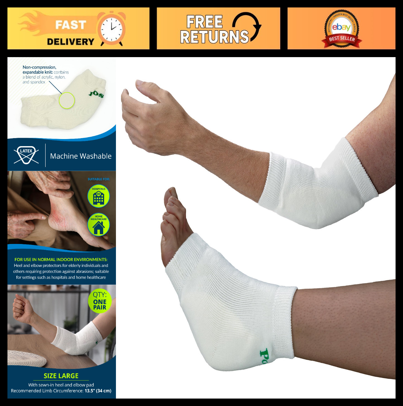 Large Foam Heel and Elbow Protectors – One Pair, White – Medical Supplies for Ho
